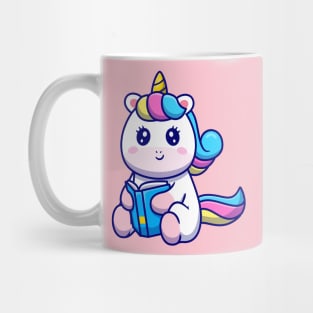 Cute Unicorn Reading Book Cartoon Mug